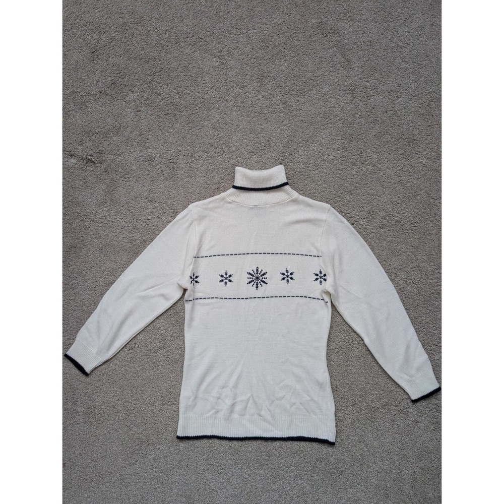 Haband B9A Turtleneck Sweater Women Large Acrylic Ivory Snowflake Made in USA